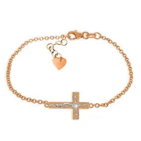 0.05 Carat 14K Solid Rose Gold Cross Bracelet Natural Diamond