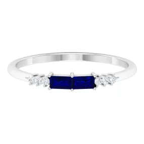 0.25 CT Baguette Shape Blue Sapphire Stackable Ring with Diamond