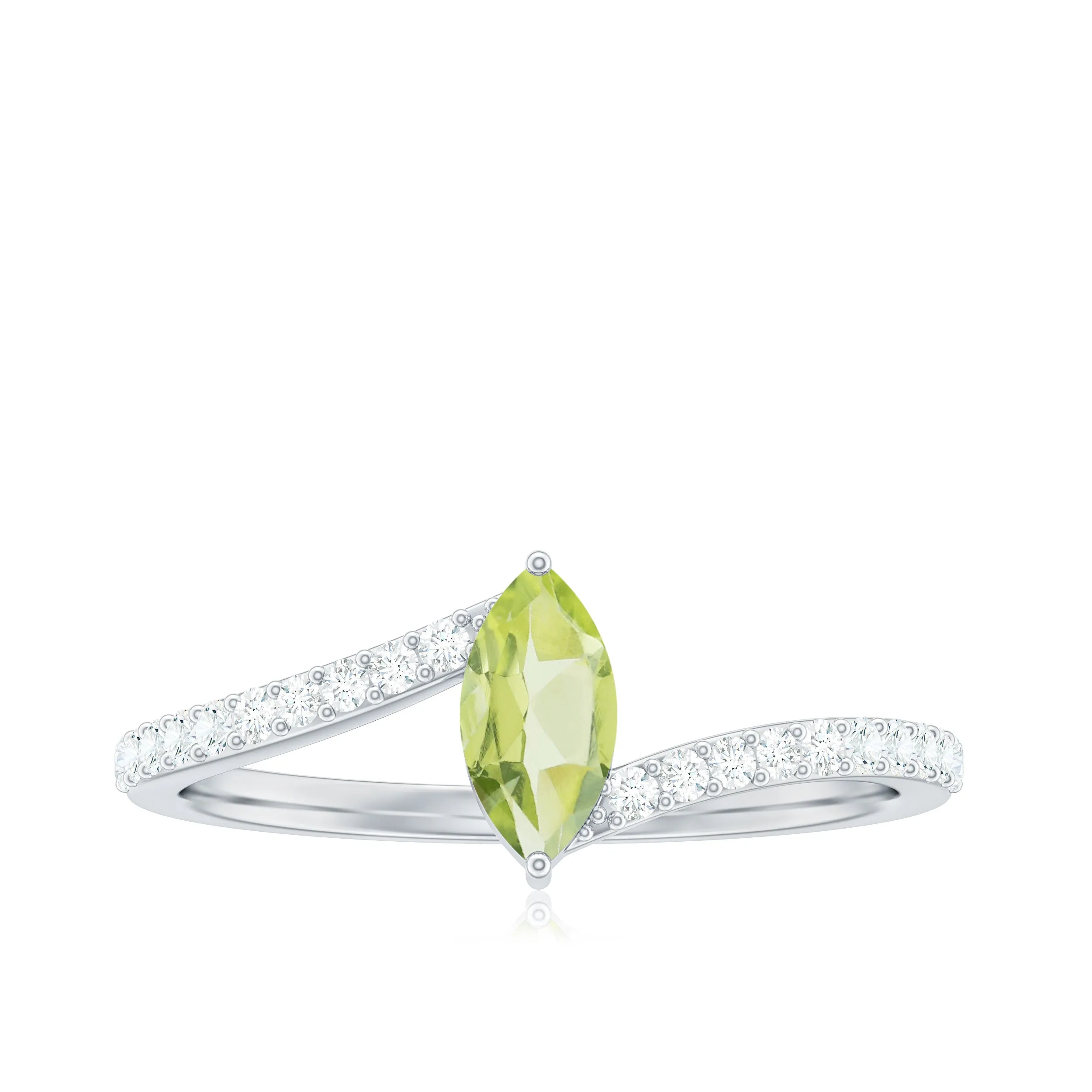 0.75 CT Peridot Bypass Engagement Ring with Diamond Accent