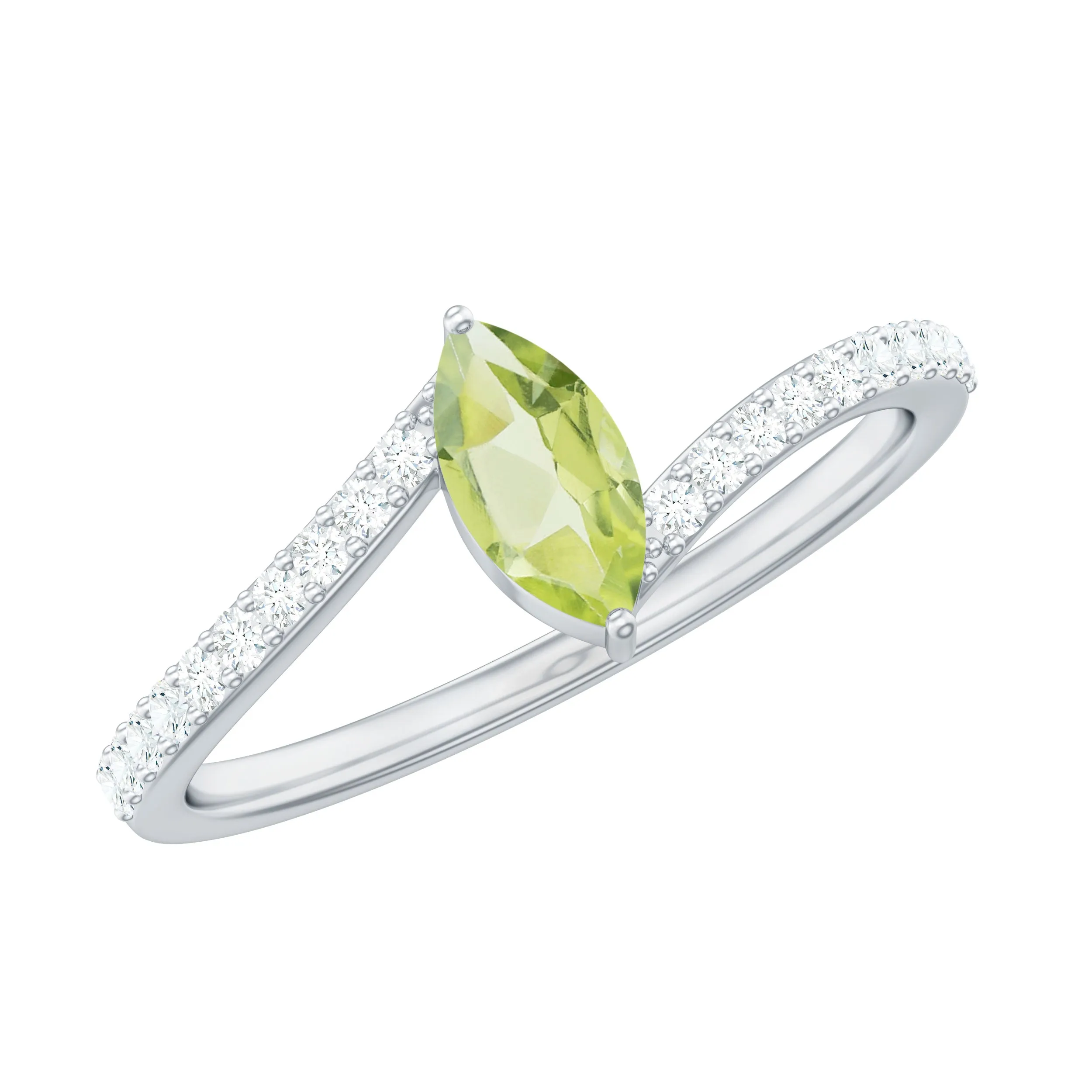 0.75 CT Peridot Bypass Engagement Ring with Diamond Accent