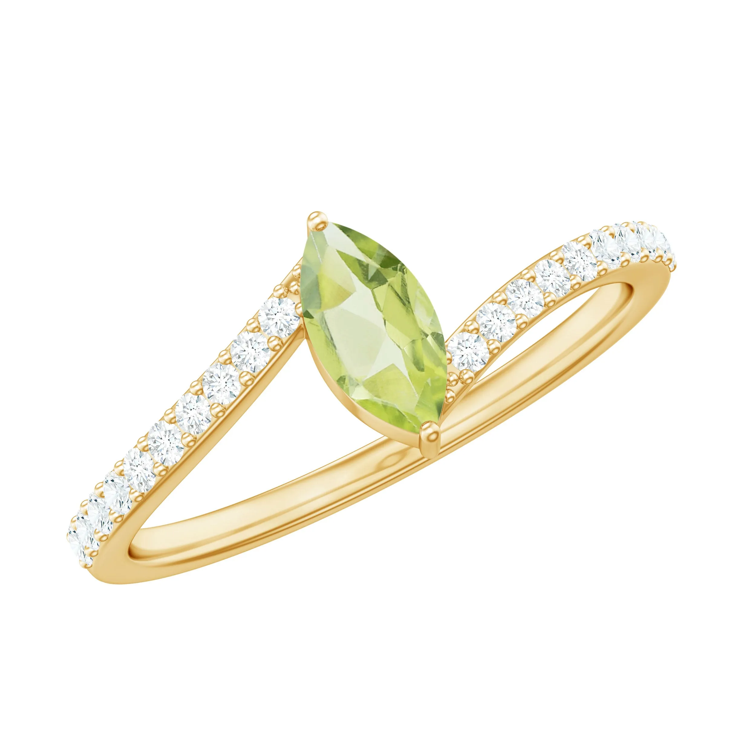 0.75 CT Peridot Bypass Engagement Ring with Diamond Accent