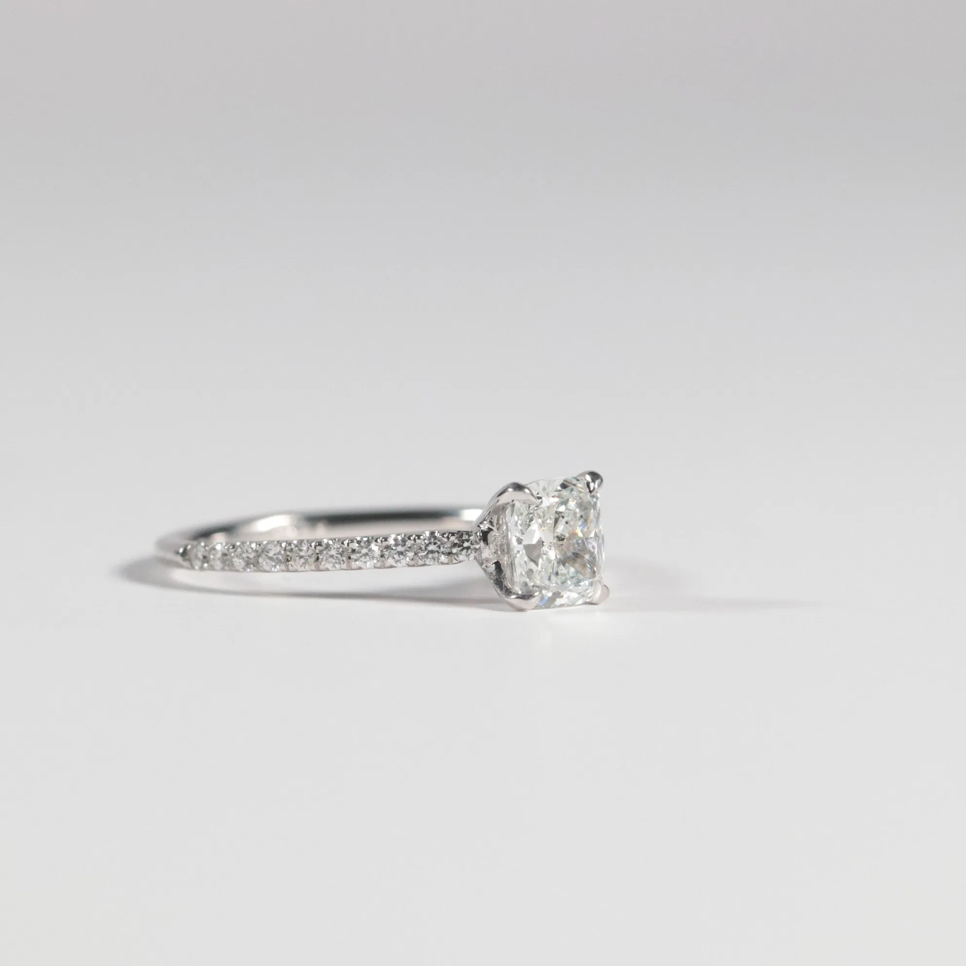 0.91 Cushion Solitaire with Accented Band in White Gold