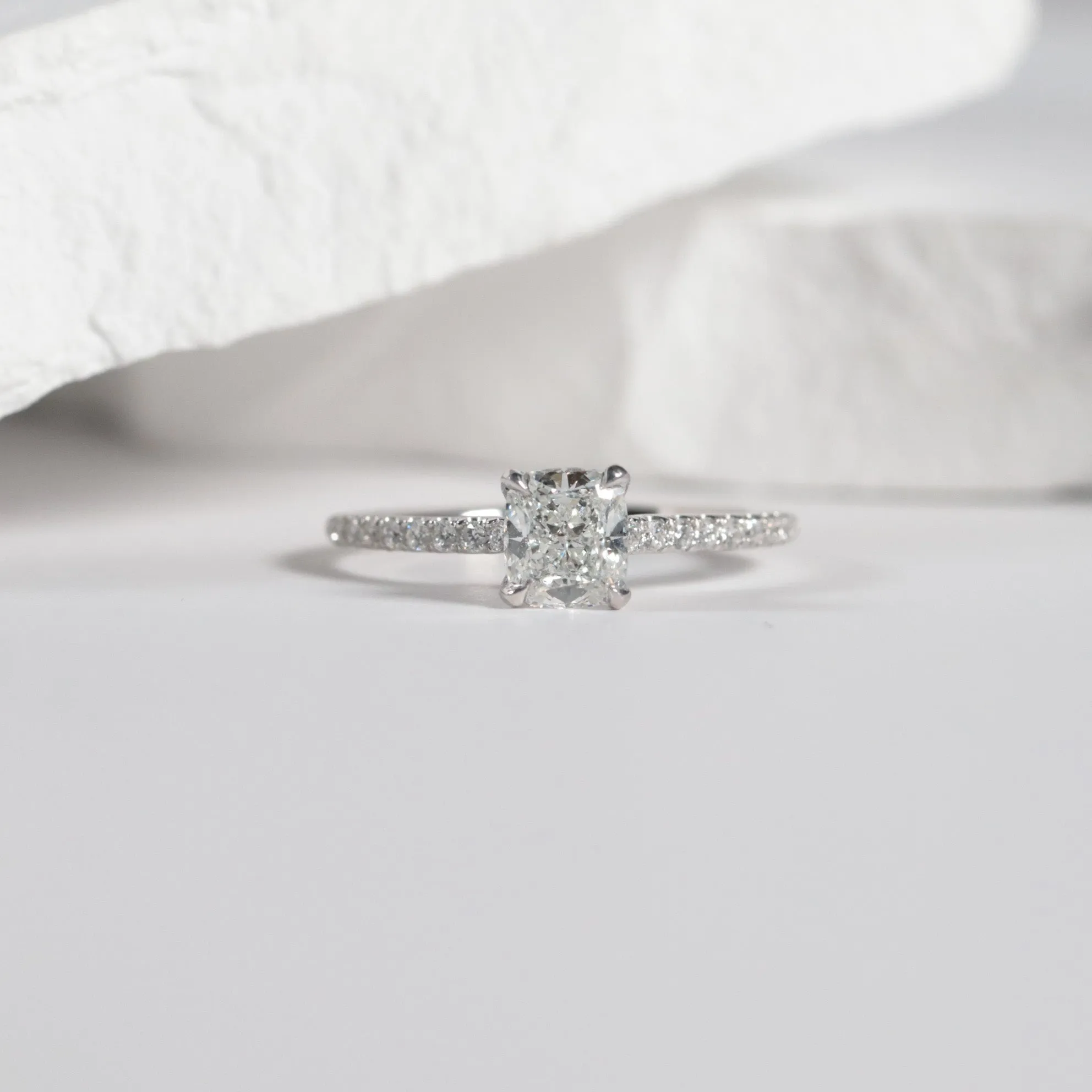 0.91 Cushion Solitaire with Accented Band in White Gold