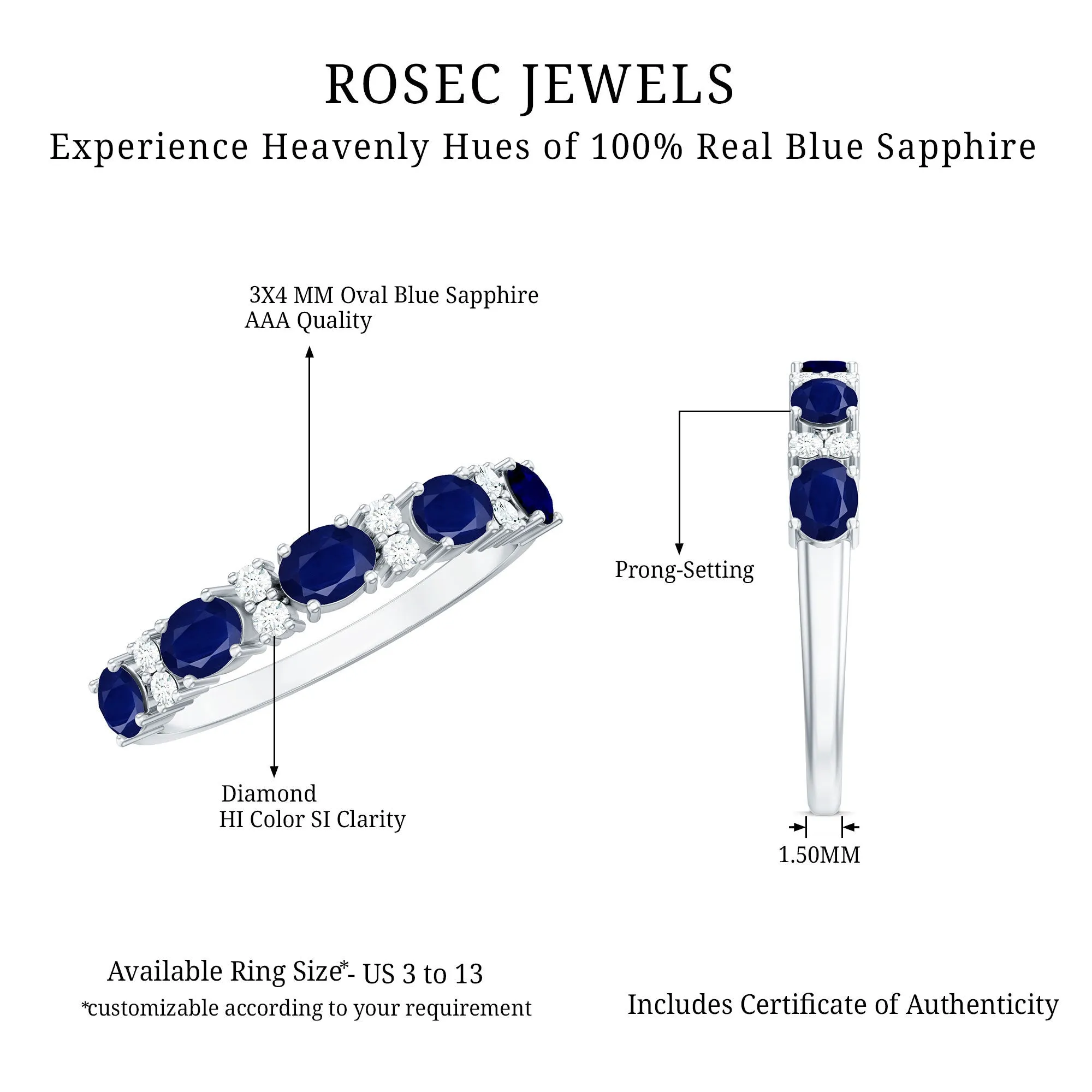 1 CT Beautiful Blue Sapphire and Diamond Half Eternity Ring