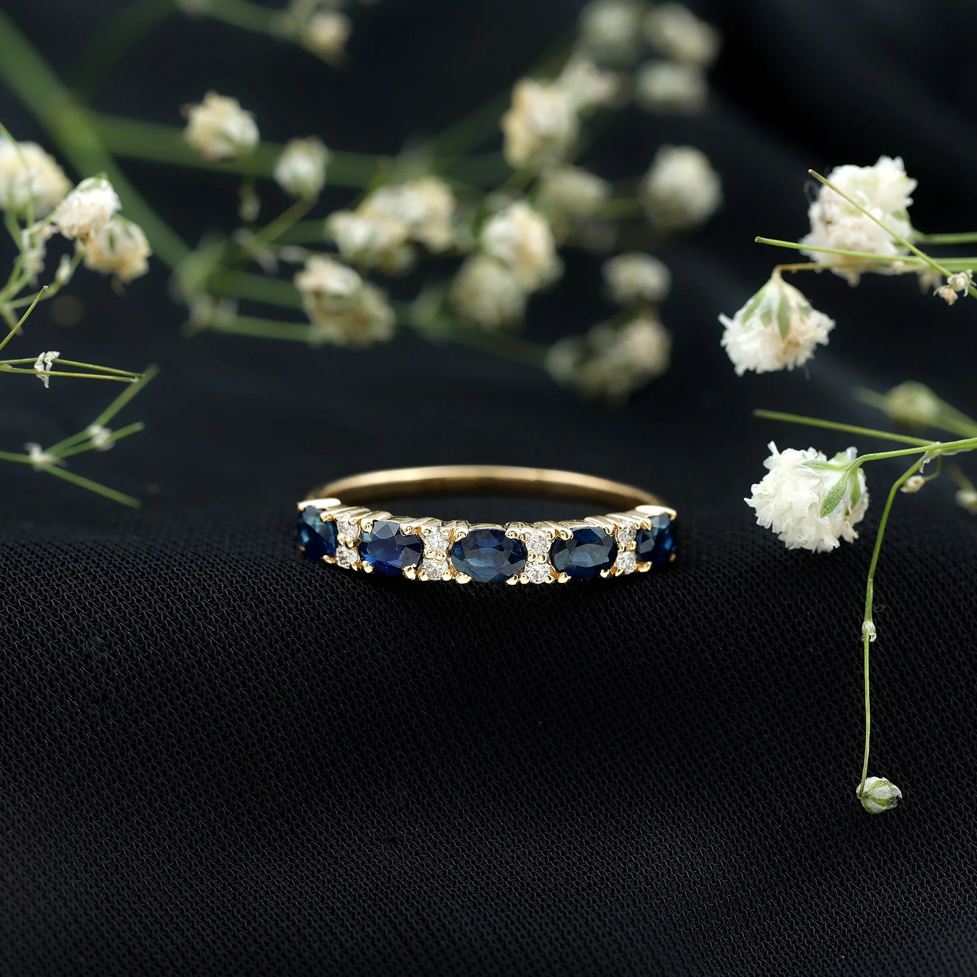 1 CT Beautiful Blue Sapphire and Diamond Half Eternity Ring