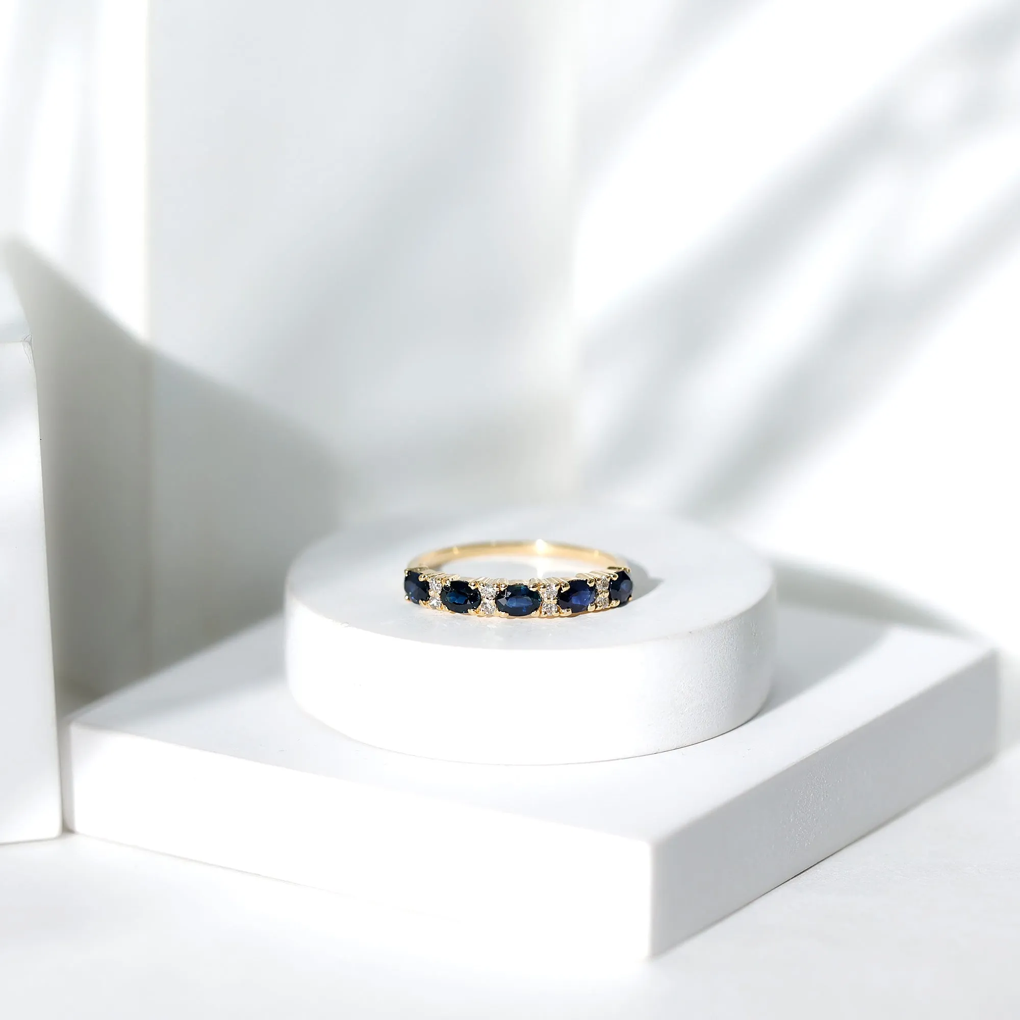 1 CT Beautiful Blue Sapphire and Diamond Half Eternity Ring