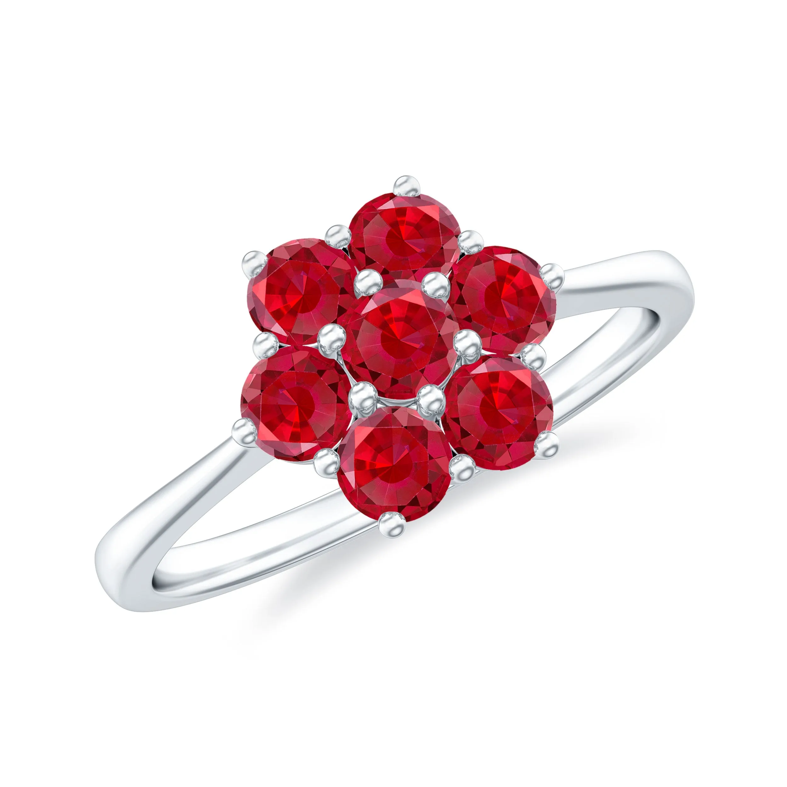 1 CT Round Cut Lab Created Ruby Cluster Ring