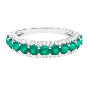 1 CT Round Emerald Classic Half Eternity Band Ring with Diamond Accent