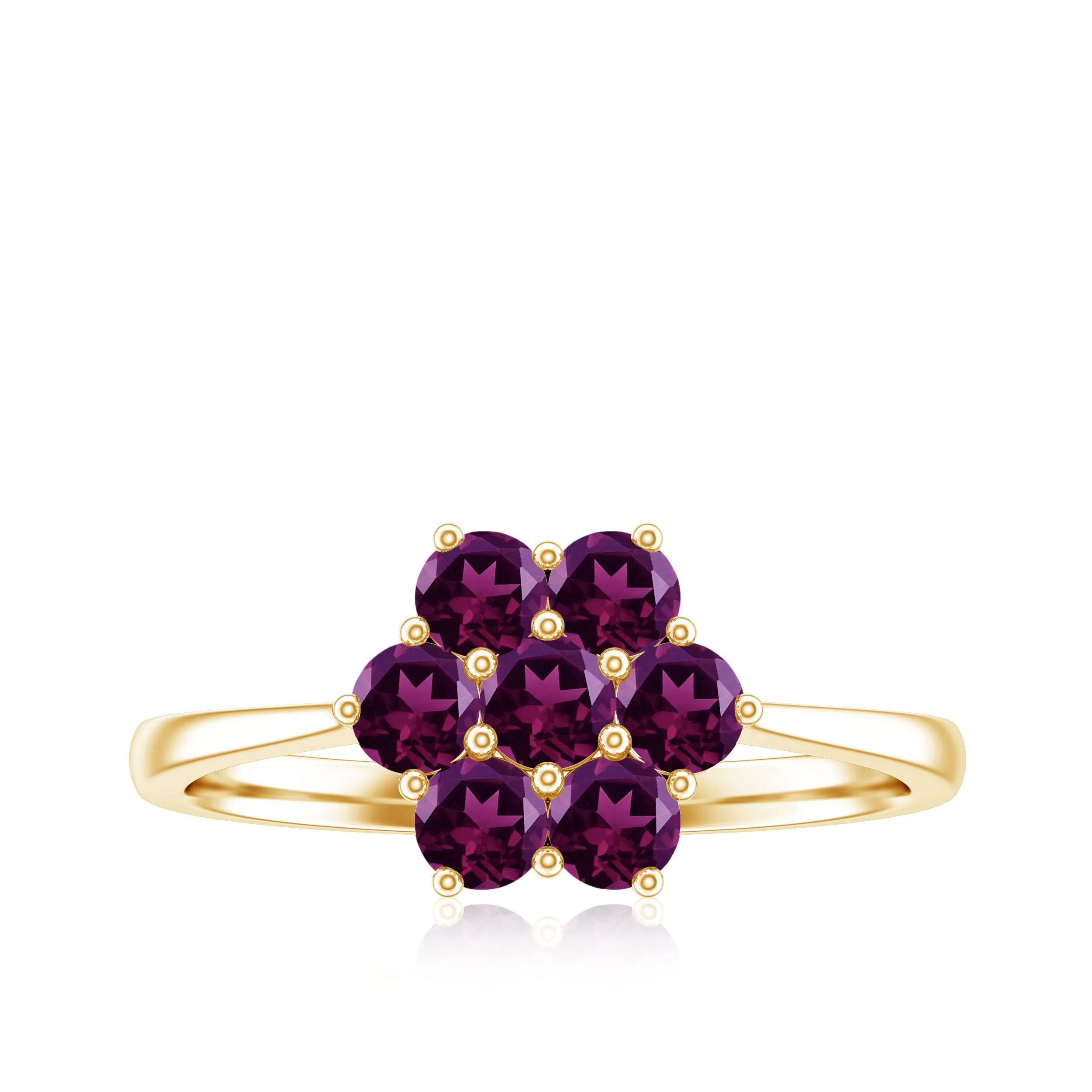 1 CT Round Shape Rhodolite Cluster Flower Ring