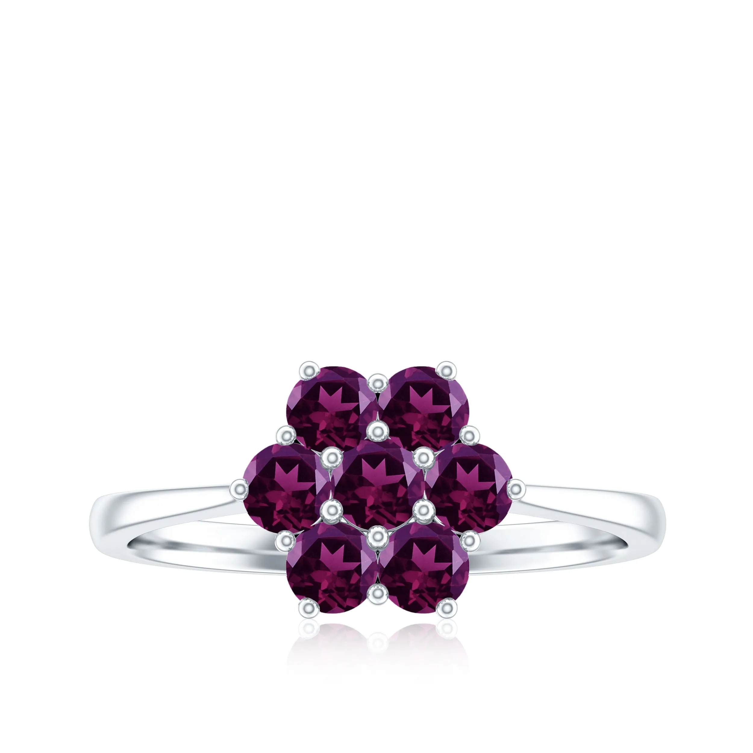 1 CT Round Shape Rhodolite Cluster Flower Ring