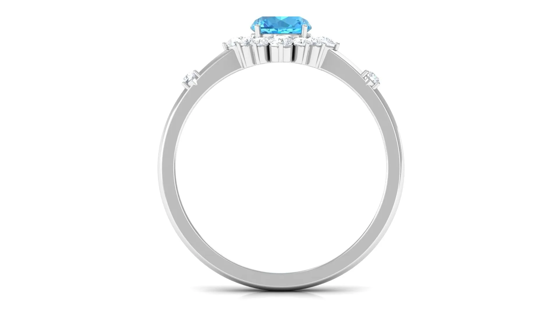 1 CT Round Swiss Blue Topaz and Diamond Halo Engagement Ring