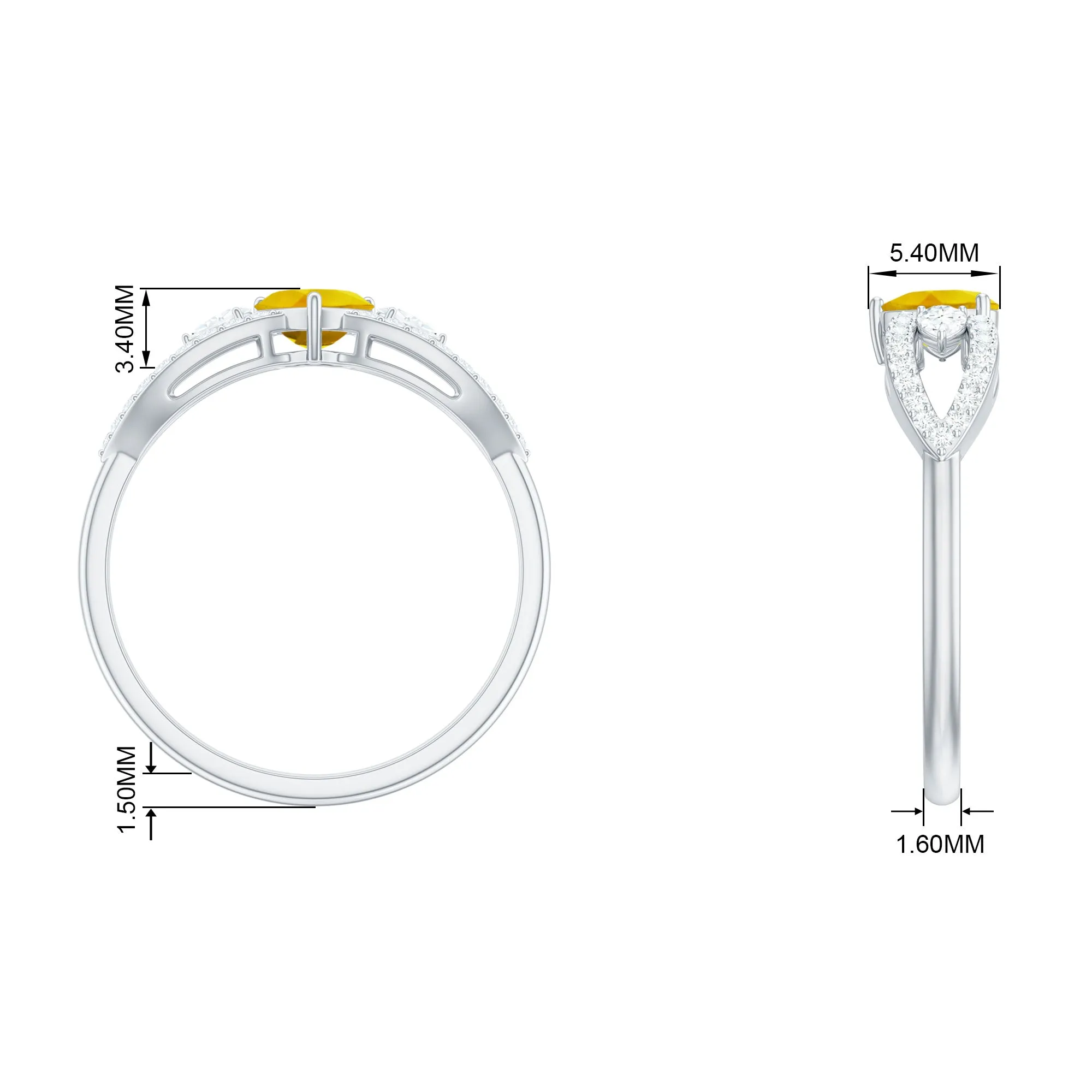 1 CT Solitaire Yellow Sapphire Heart Engagement Ring with Diamond