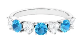 1 CT Swiss Blue Topaz and Diamond Half Eternity Ring