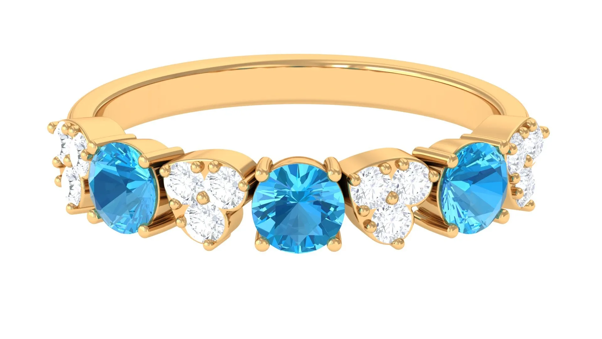 1 CT Swiss Blue Topaz and Diamond Half Eternity Ring