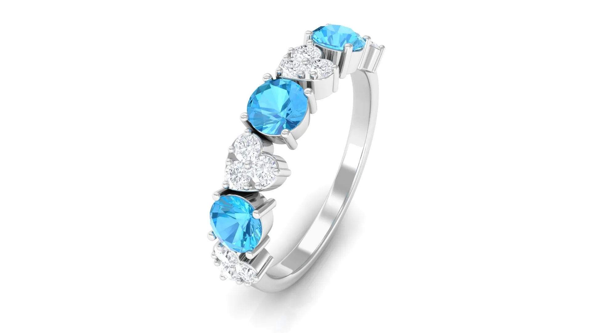 1 CT Swiss Blue Topaz and Diamond Half Eternity Ring