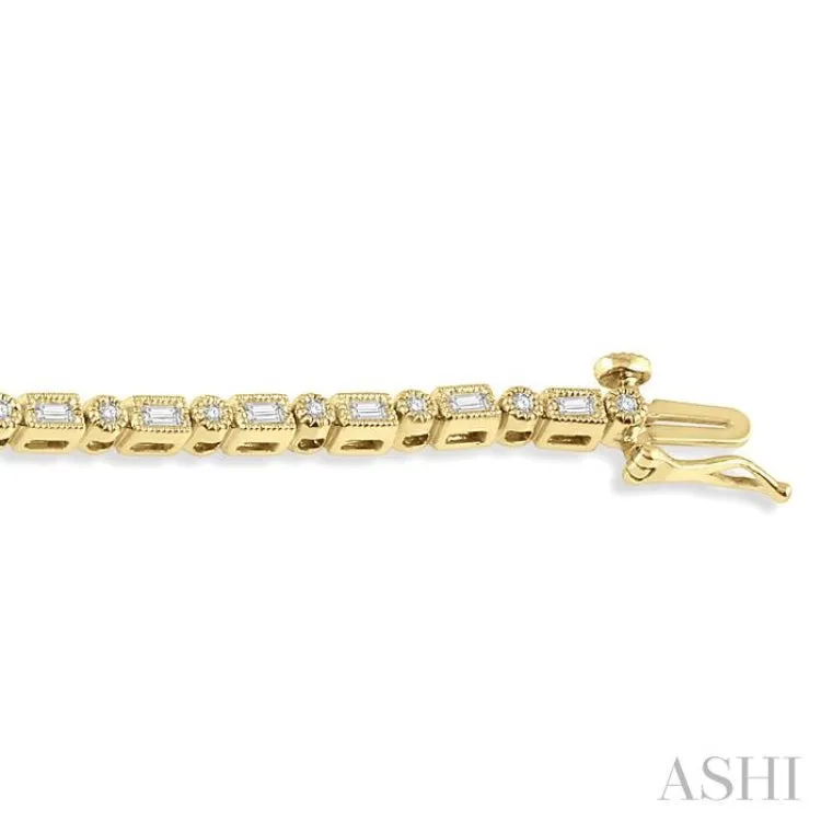 1 Ctw Baguette and Round Cut Diamond Bracelet in 14K Yellow Gold