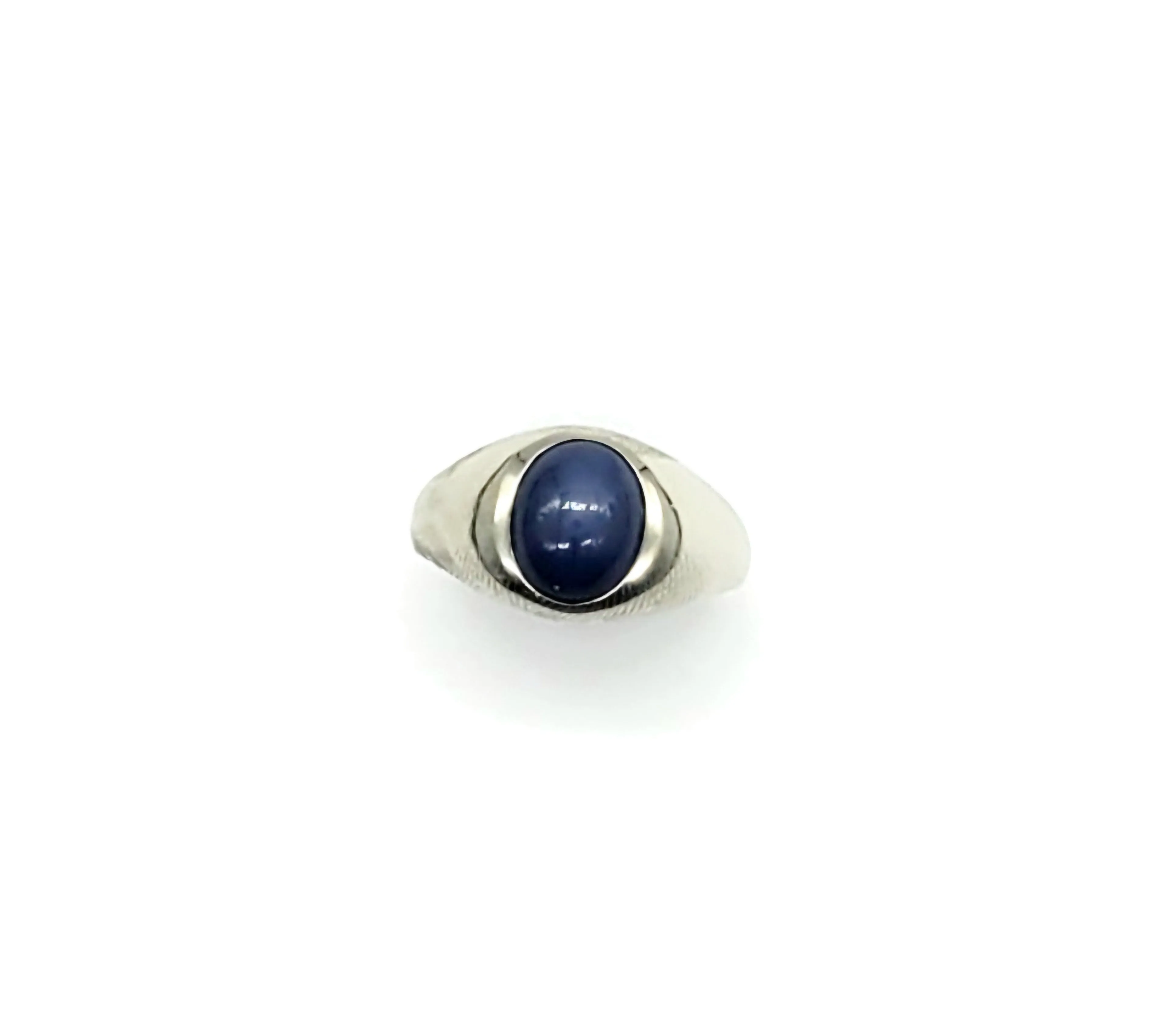 10k White Gold Blue Star Sapphire Oval Solitaire Ring