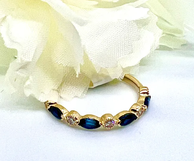 10K Yellow Gold 4 Marquise Blue Sapphire & 5 Diamond Band