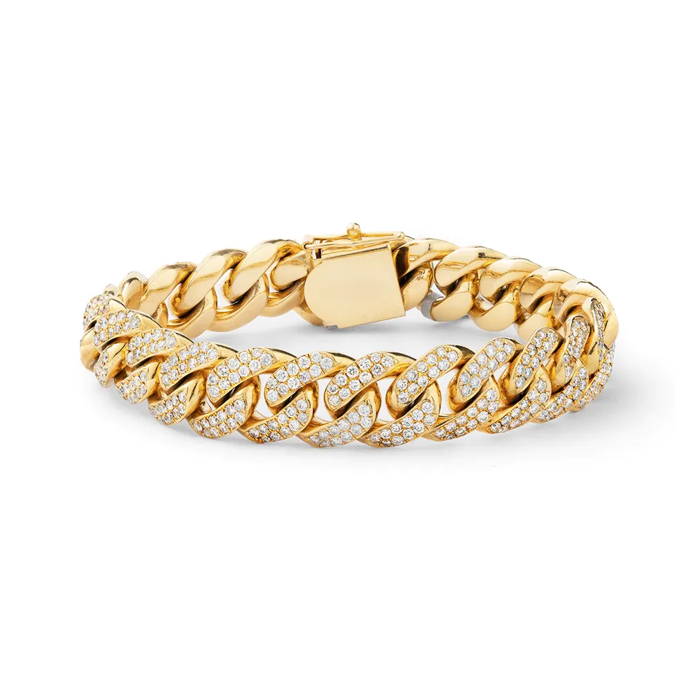 10K Yellow Gold Men's Cuban Bracelet With 11.88CT Diamonds