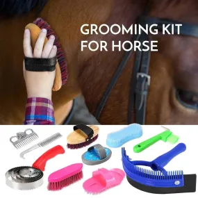 10pcs Horse Cleaning Kit Horse Grooming Tool Set Mane Tail Comb Massage Curry Brush Sweat Scraper Hoof Pick Curry Comb Scrubber