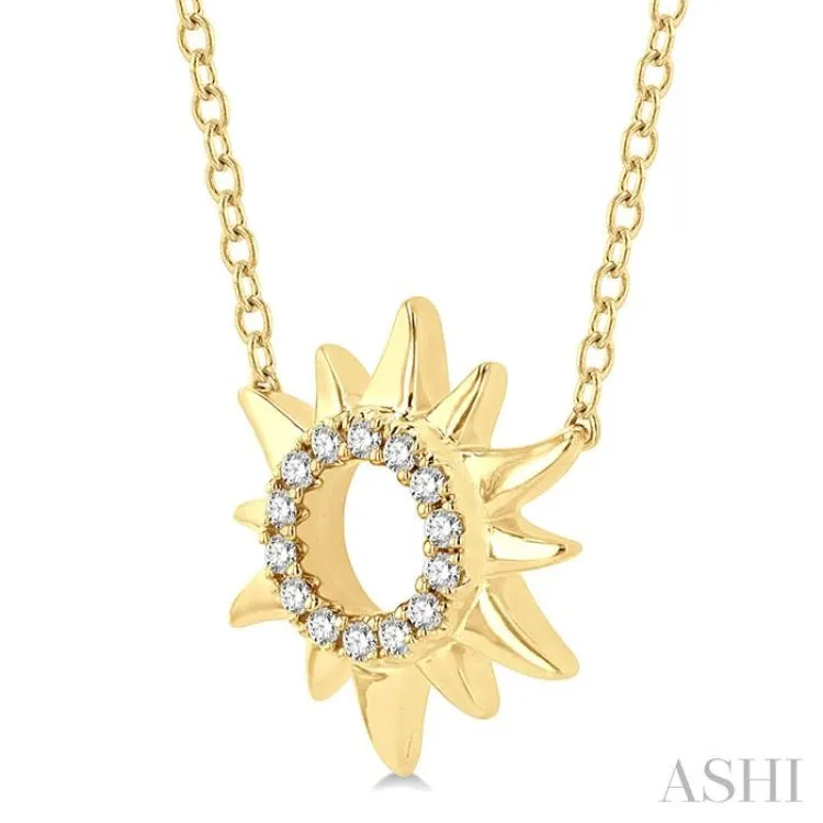 1/10 Ctw Sun Symbol Petite Round Cut Diamond Fashion Pendant With Chain in 10K Yellow Gold