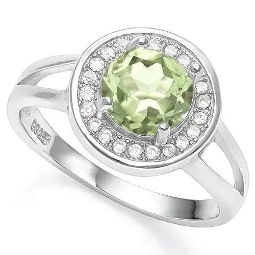 1/2 CT GREEN AMETHYST & DIAMOND 925 STERLING SILVER RING