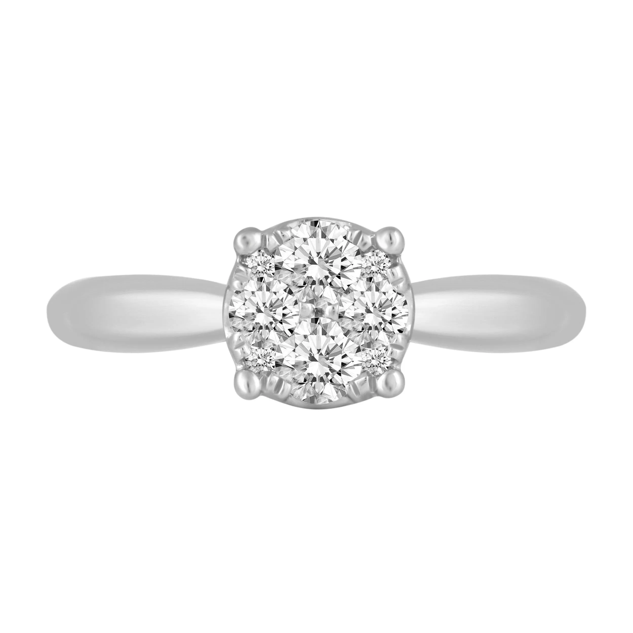 1/2Cttw to 1.00Cttw Natural Diamond Cluster Solitaire Ring Set in Sterling Silver