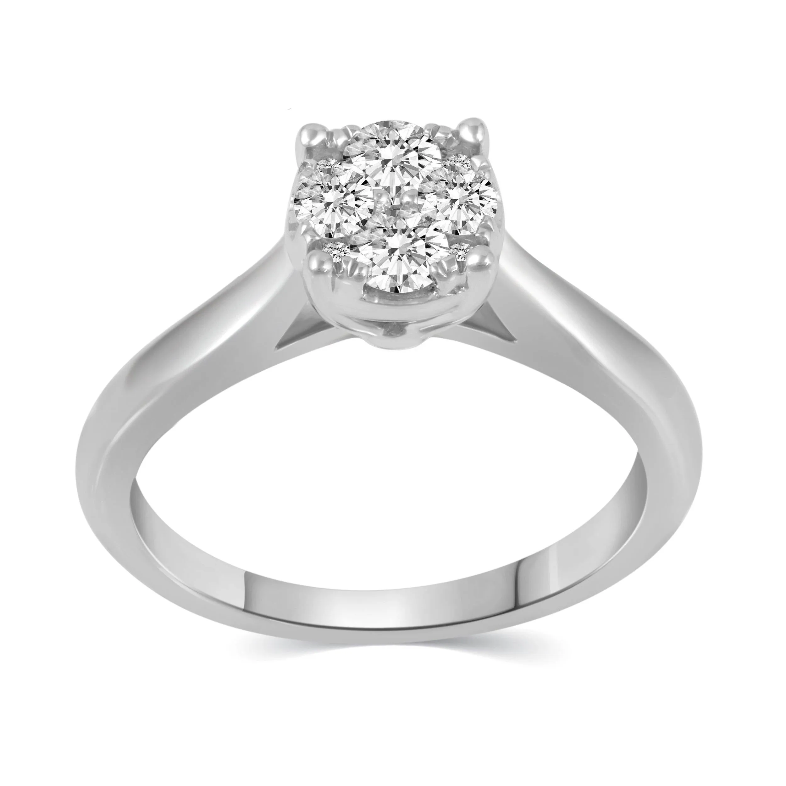 1/2Cttw to 1.00Cttw Natural Diamond Cluster Solitaire Ring Set in Sterling Silver