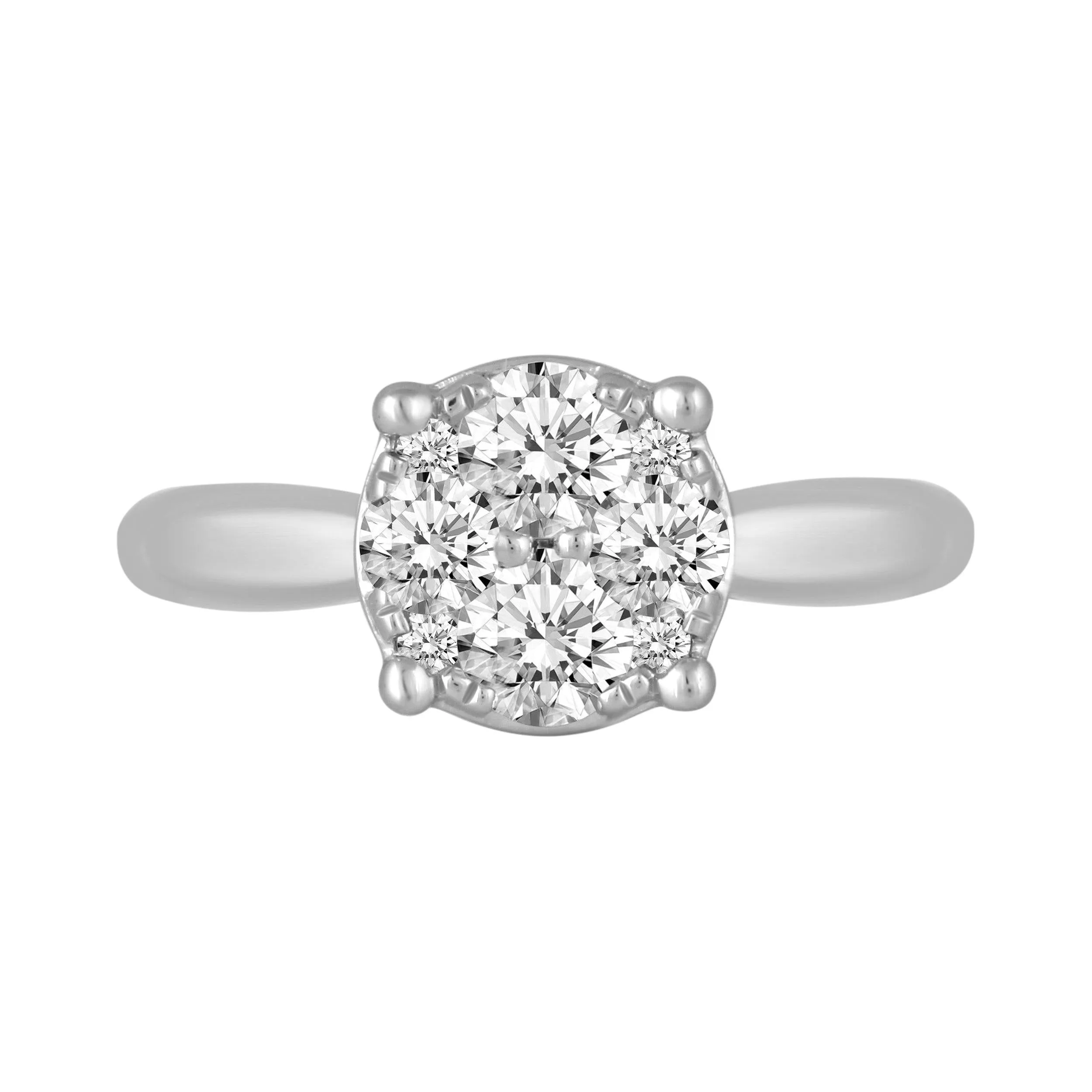 1/2Cttw to 1.00Cttw Natural Diamond Cluster Solitaire Ring Set in Sterling Silver