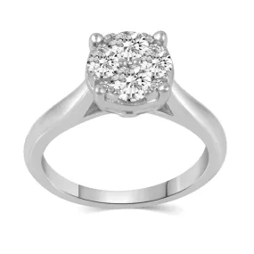 1/2Cttw to 1.00Cttw Natural Diamond Cluster Solitaire Ring Set in Sterling Silver