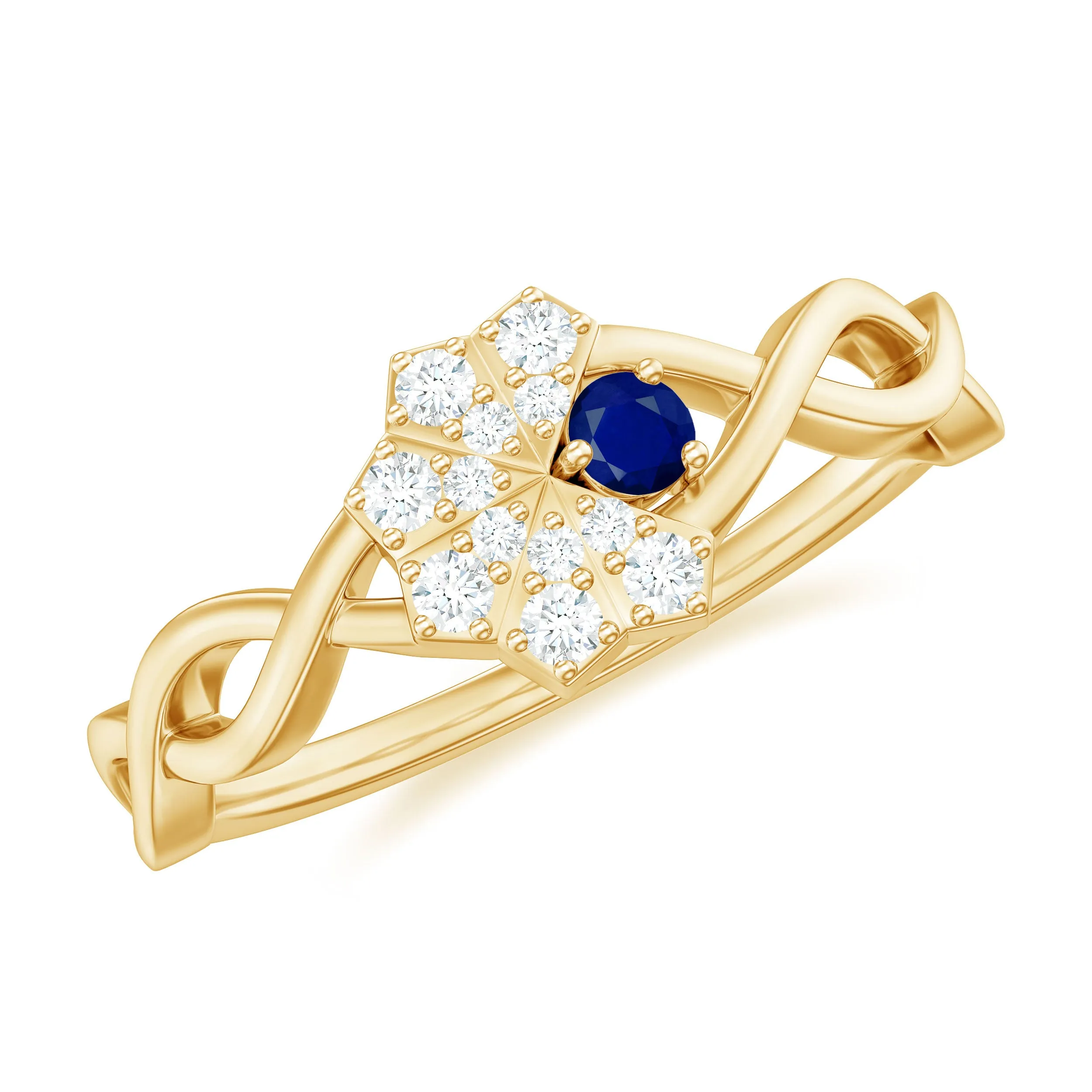 1/4 CT Real Blue Sapphire Flower Ring with Diamond Accent