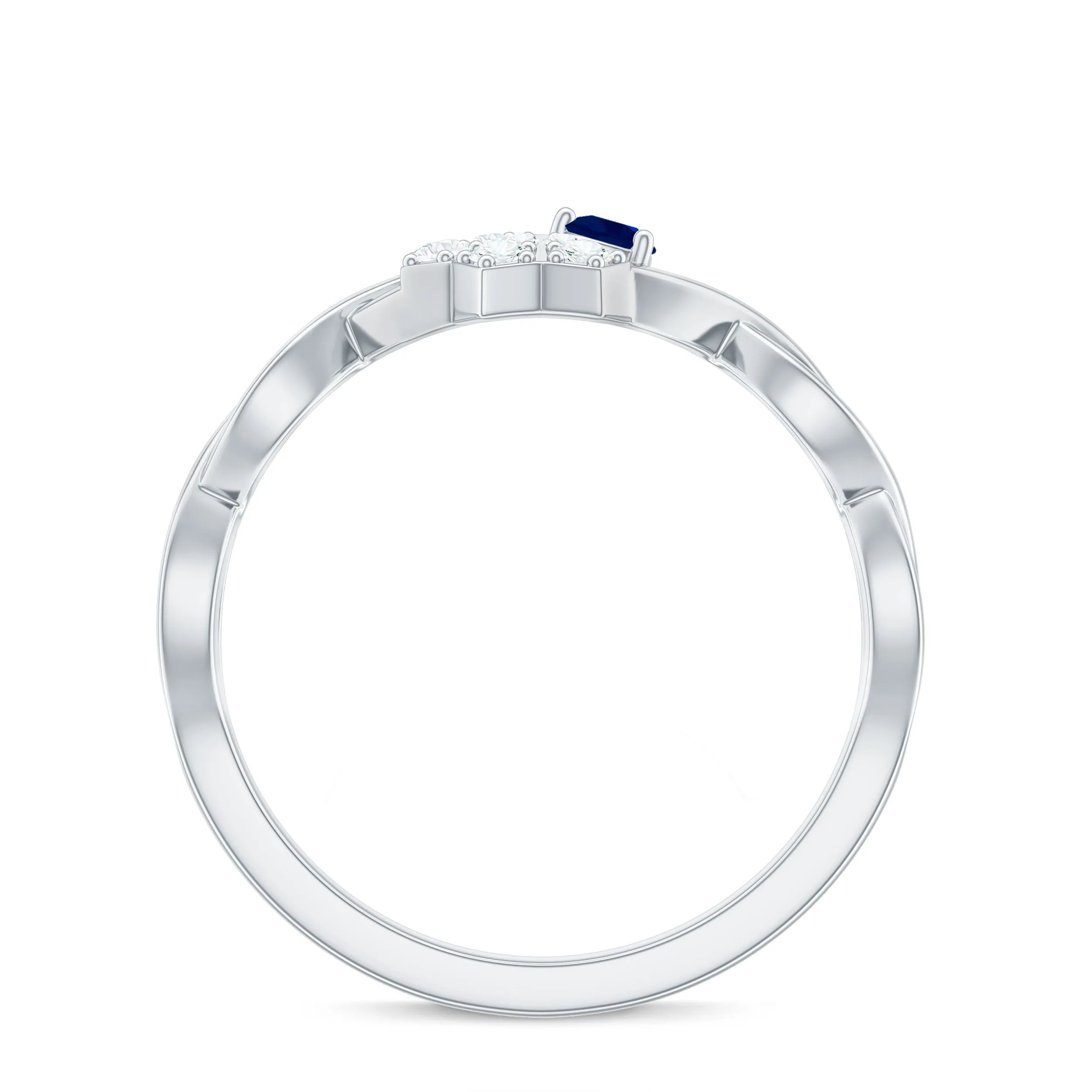 1/4 CT Real Blue Sapphire Flower Ring with Diamond Accent