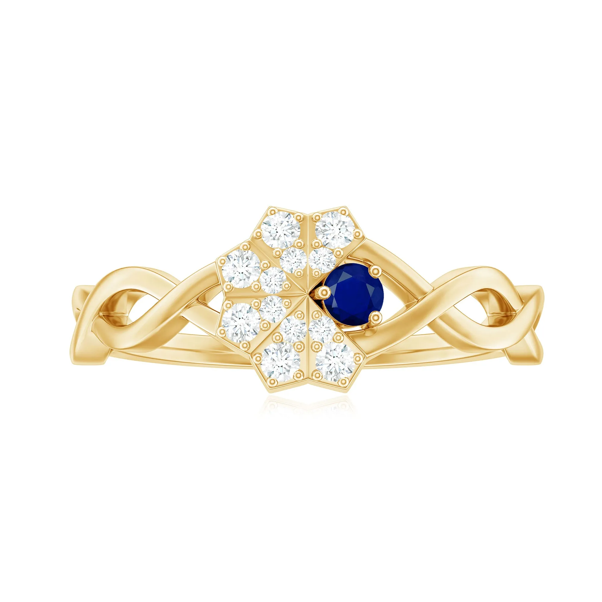 1/4 CT Real Blue Sapphire Flower Ring with Diamond Accent