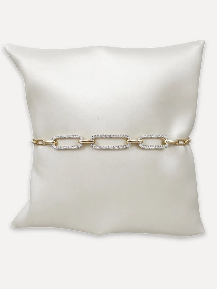 14K Diamond Elongated Two-Tone Link Bracelet