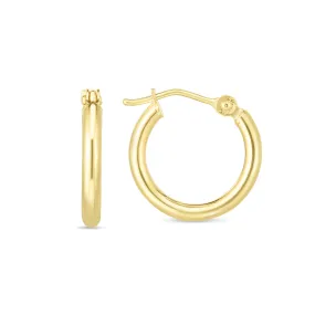 14K Gold 2mm Wide 15mm Hoop Earrings