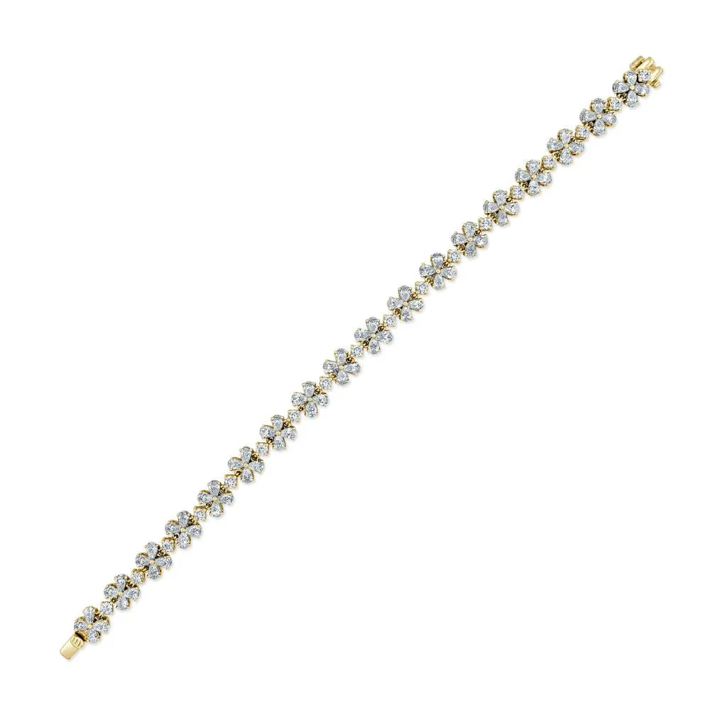 14K Gold & Pear-Shaped Diamond Flower Bracelet - 8.14ct