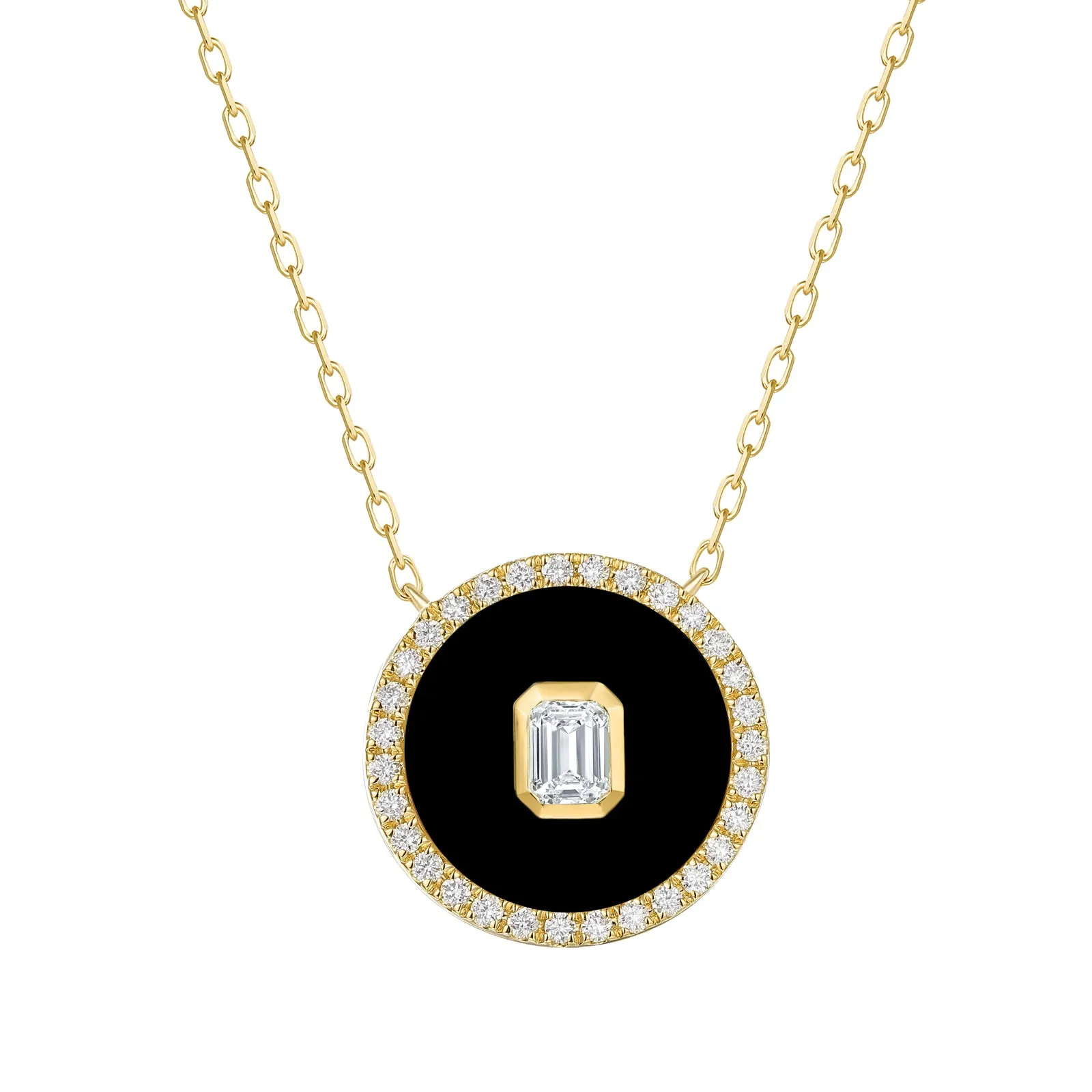 14K Gold Diamond & Onyx Medallion Necklace