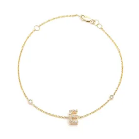 14K Gold Initial "E" Bracelet With Diamonds