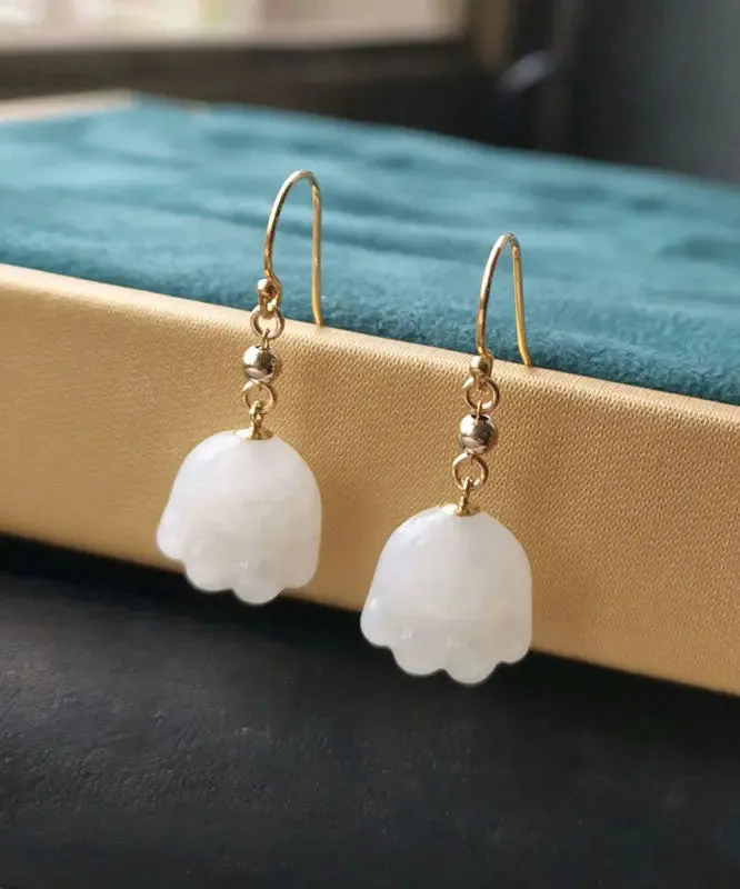 14K Gold Jade Cat Paw Drop Earrings