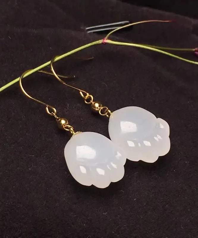 14K Gold Jade Cat Paw Drop Earrings