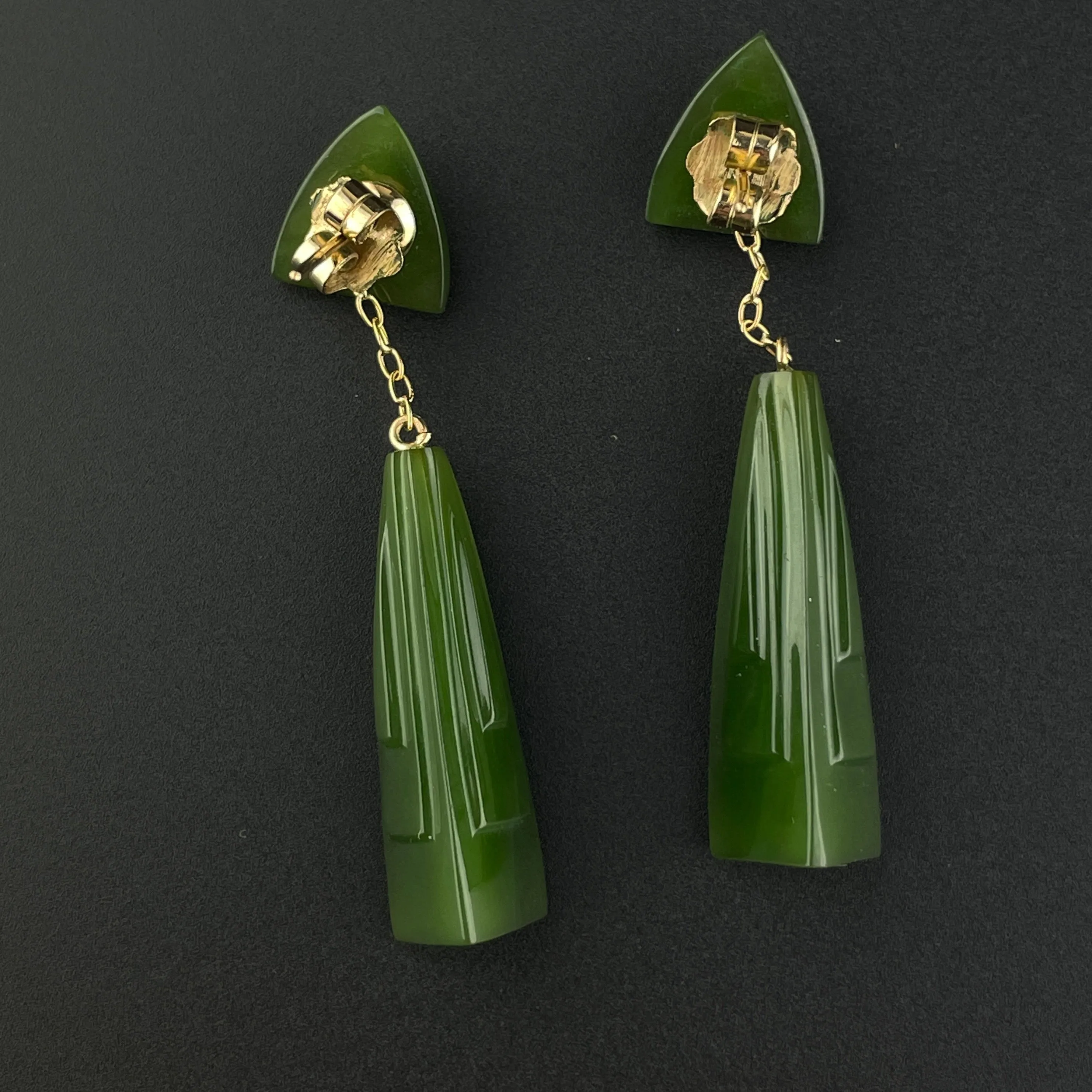 14K Gold Jade Geometric Stud Drop Earrings