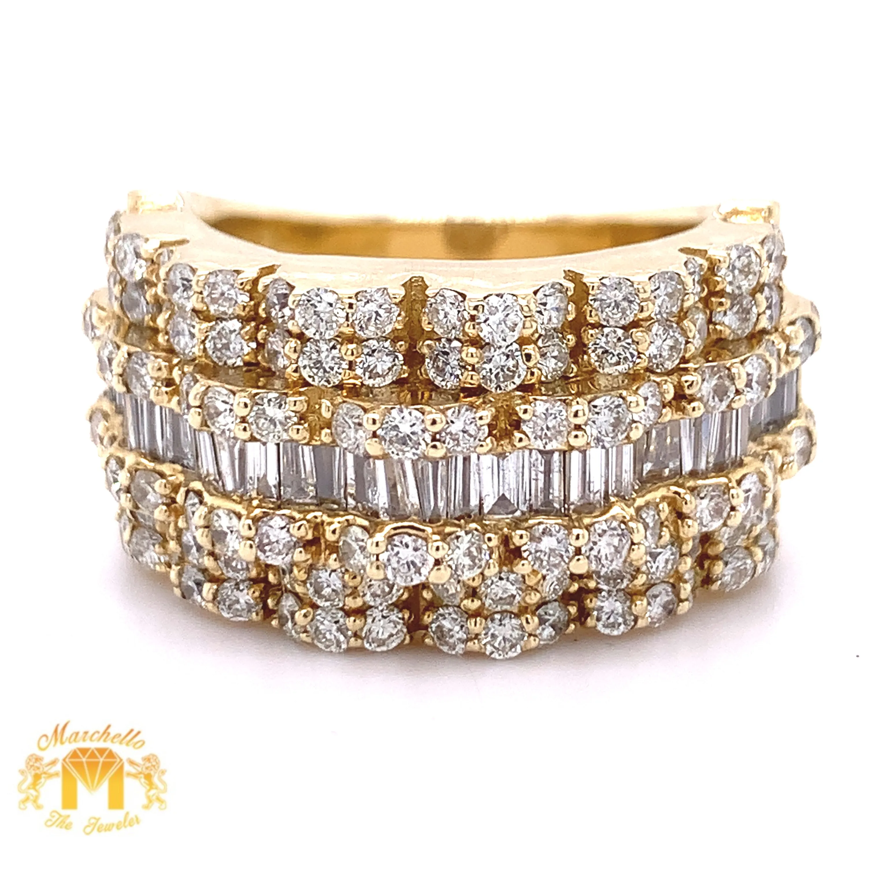 14k Gold Monster #12 Ring with Baguette & Round Diamond