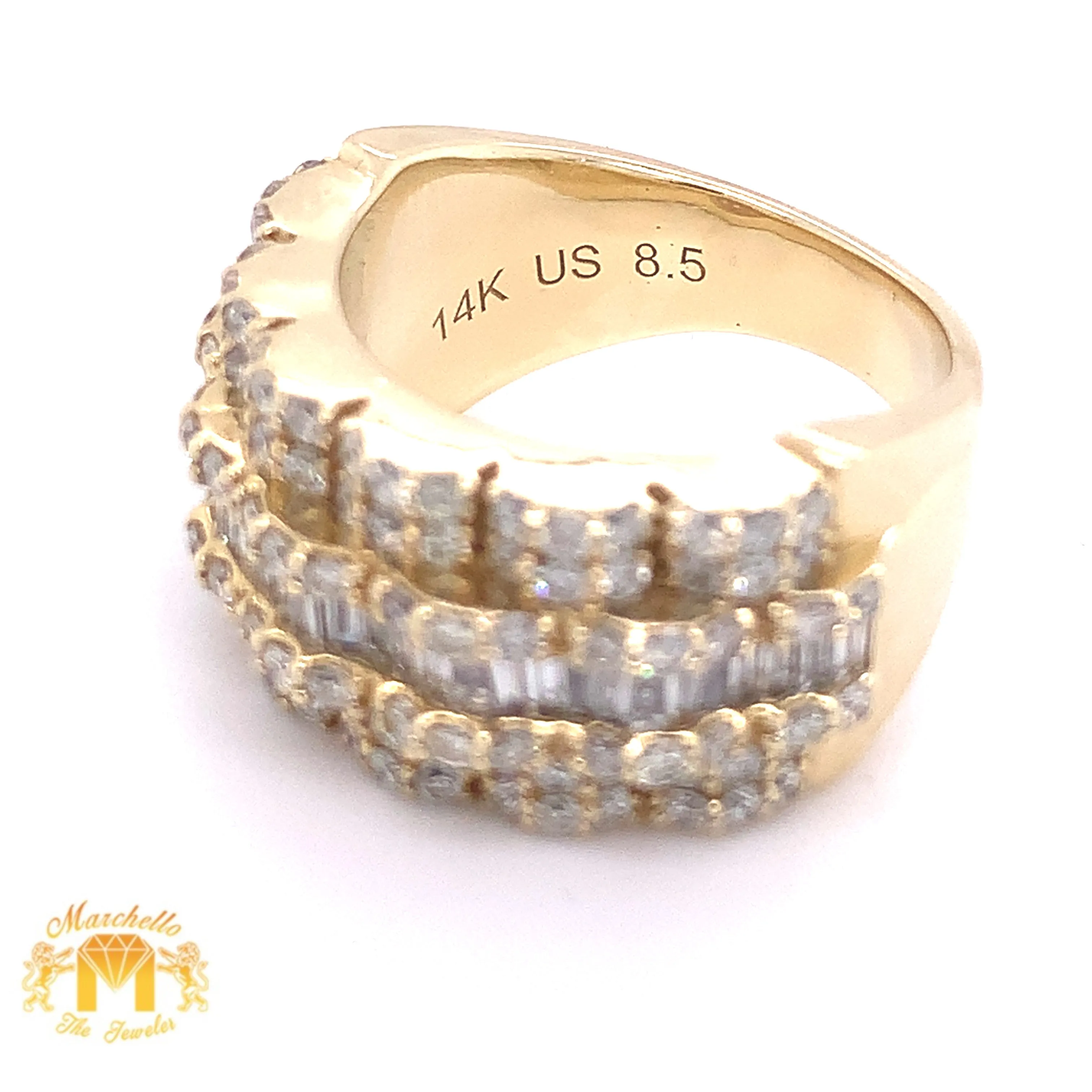 14k Gold Monster #12 Ring with Baguette & Round Diamond