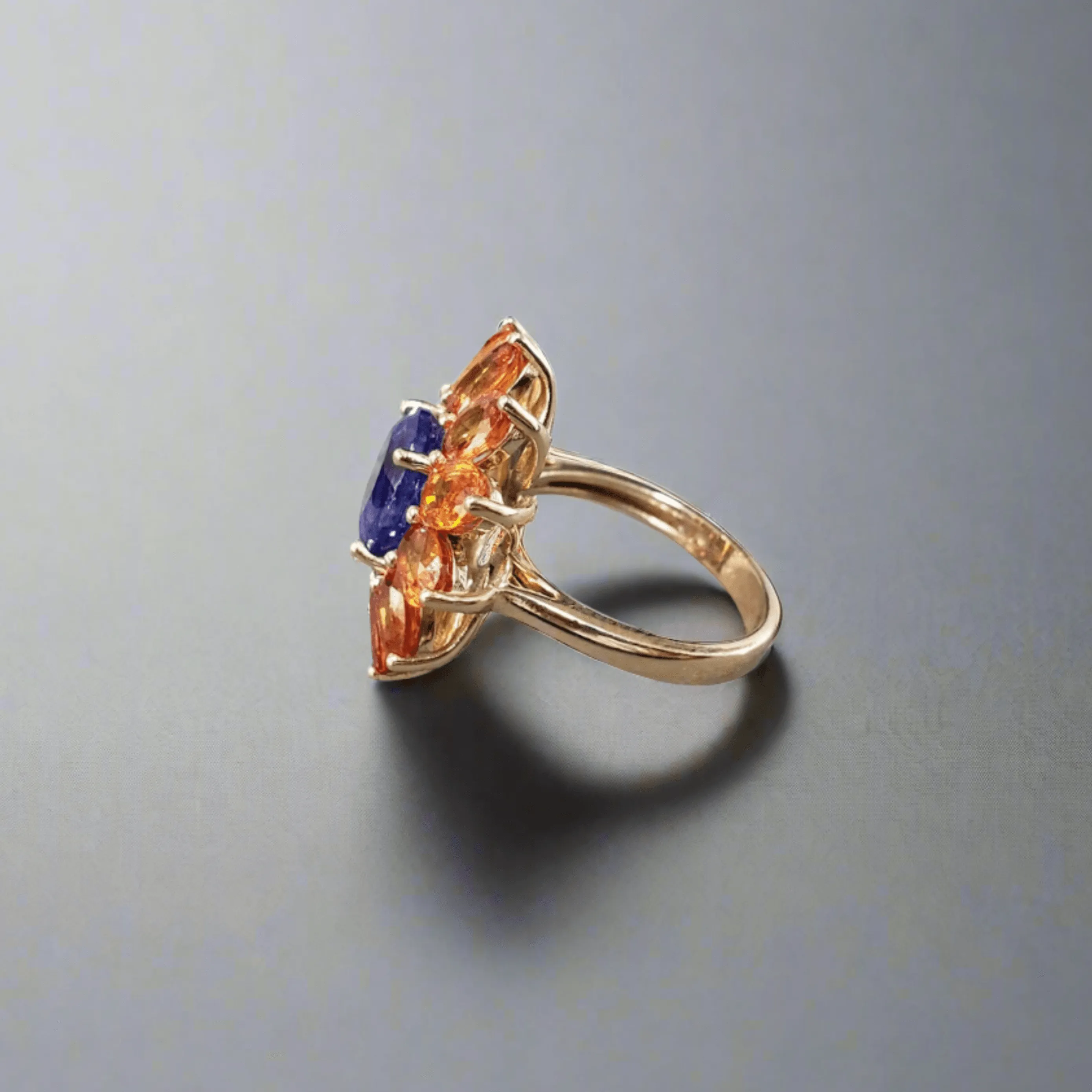 14k Gold Orange Sapphire & Tanzanite Ring