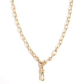 14k Medium Square Oval Link Chain Necklace with Watch Fob Swivel Hook