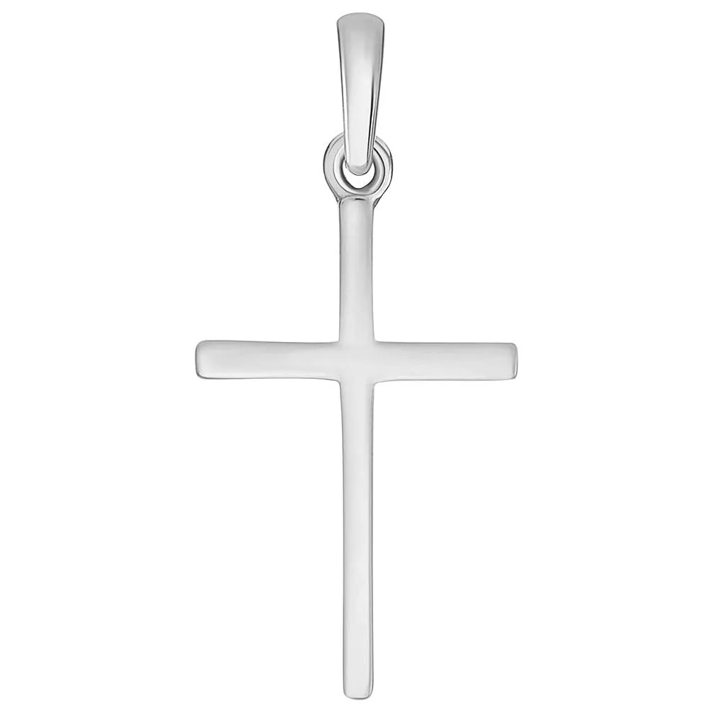 14k Solid White Gold Classic Small Religious Cross Charm Pendant with Cable Chain Necklace