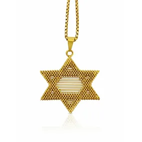 14K Solid Yellow Gold Star of David Pendant Necklace