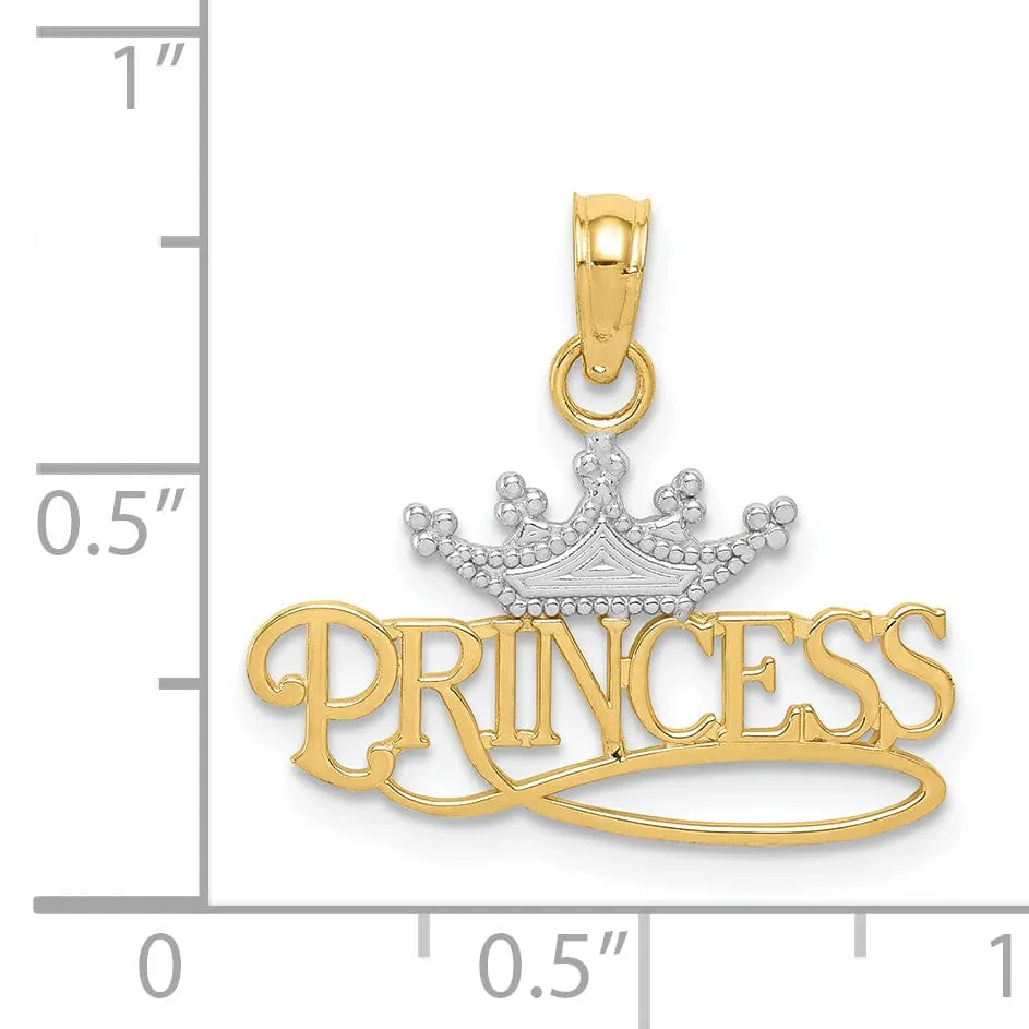 14k Two Tone Gold Princess with Crown Pendant