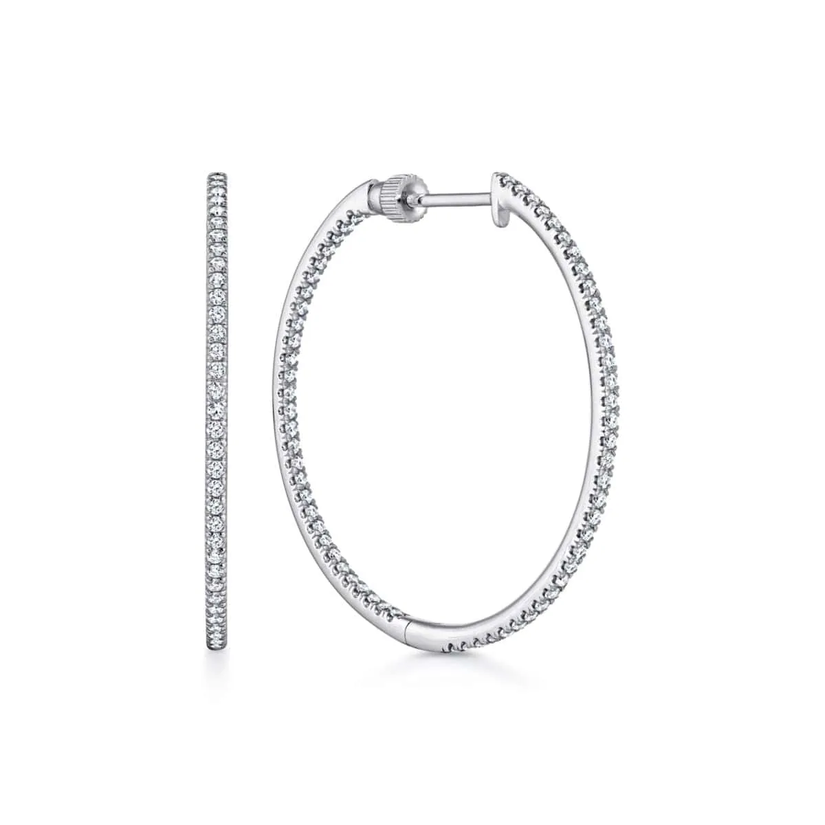 14K White Gold French Pavé 30mm Round Inside Out Diamond Hoop Earrings - EG13465W45JJ