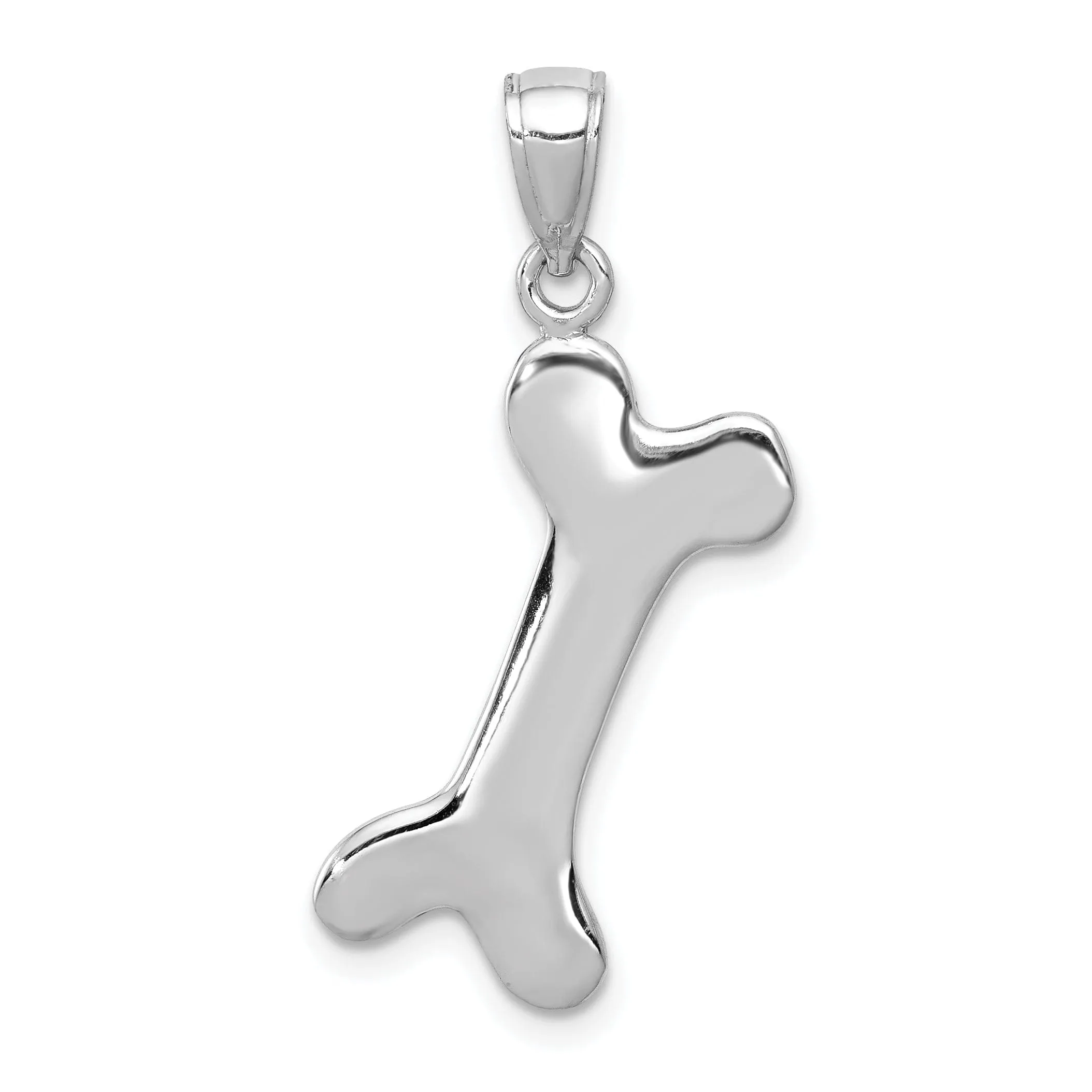 14k White Gold Solid Polished Finish 3-Dimentional Dog Bone Charm Pendant